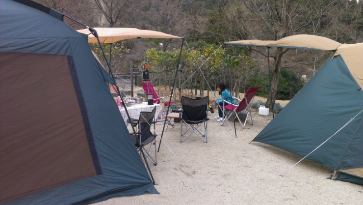 青川峡キャンピングパークにて今年初キャンプ、設営完了